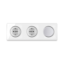 2х Schuko-Steckdose + Lichtschalter einfach + Glas-Abdeckrahmen 3fach waagerecht - weiß