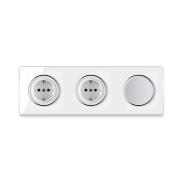 2х Schuko-Steckdose + Lichtschalter einfach + Glas-Abdeckrahmen 3fach waagerecht - weiß
