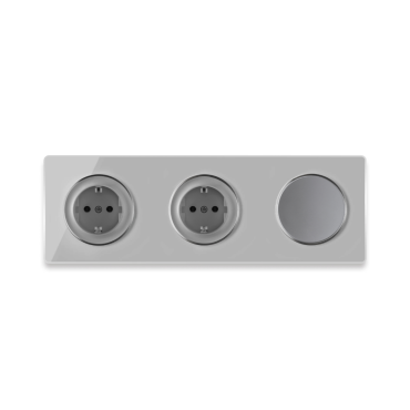 2х Schuko-Steckdose + Lichtschalter einfach + Glas-Abdeckrahmen 3fach waagerecht - grau
