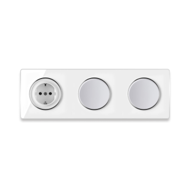 Schuko-Steckdose + 2x Lichtschalter einfach + Glas-Abdeckrahmen 3fach waagerecht - weiß