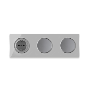 Schuko-Steckdose + 2x Lichtschalter einfach + Glas-Abdeckrahmen 3fach waagerecht - grau